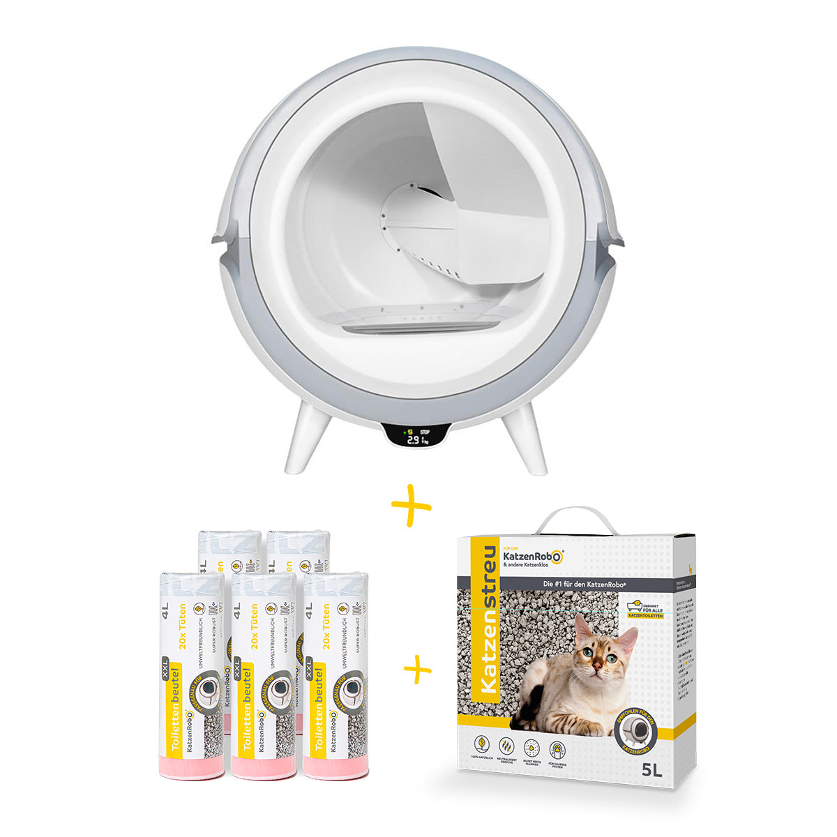 Sparset 2: KatzenRobo® + 5 x Toilettenbeutel + 3 x Katzenstreu