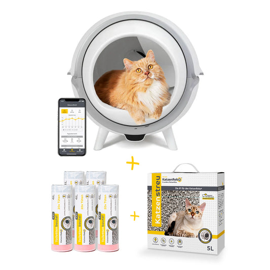 Sparset 2: KatzenRobo® + 5 x Toilettenbeutel + 3 x Katzenstreu